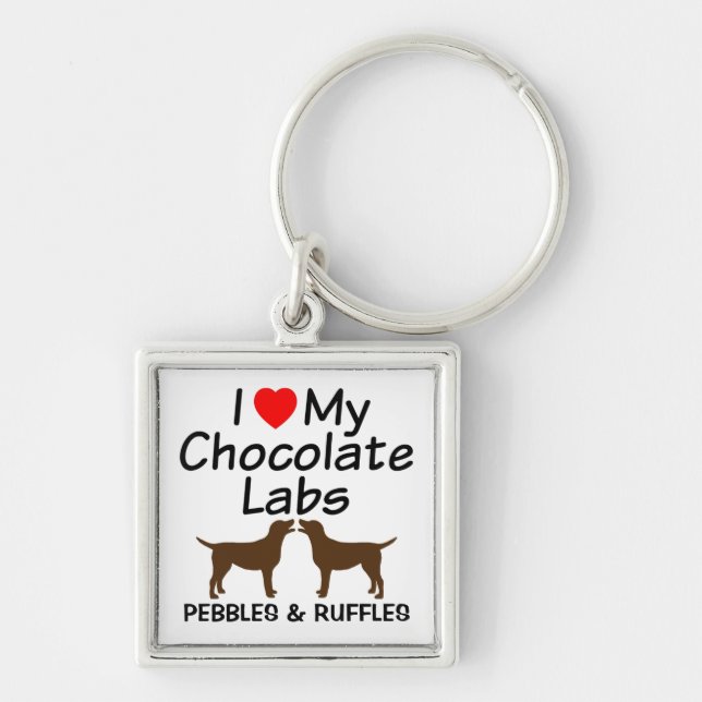 I Love My Two Chocolate Lab Dogs Keychain (Front)