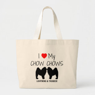 I Love My Two Chow Chow Dogs Large Tote Bag
