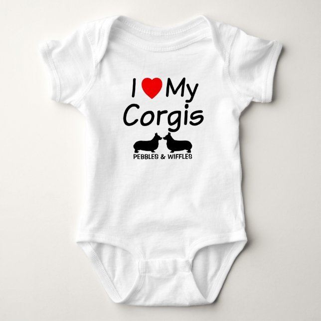 I Love My TWO Corgis Baby Bodysuit (Front)