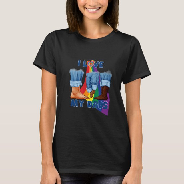 I Love My Two Dads Interracial Gay Pride LGBTQ Tra T-Shirt (Front)