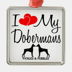 I Love My Two Doberman Dog Metal Tree Decoration