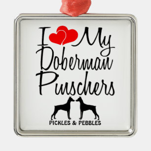 I Love My Two Doberman Pinscher Dogs Metal Tree Decoration