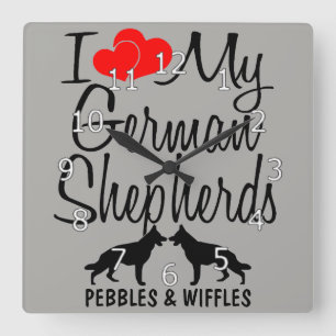 I Love My TWO German Shepherds Square Wall Clock
