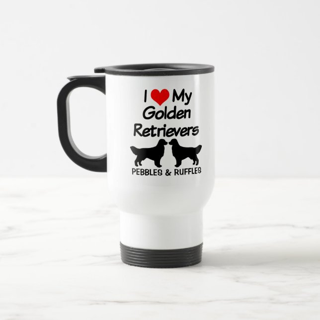 I Love My Two Golden Retriever Dogs Silhouette Travel Mug (Left)