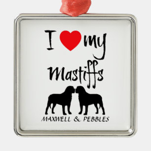 I Love My Two Mastiff Dogs Metal Tree Decoration