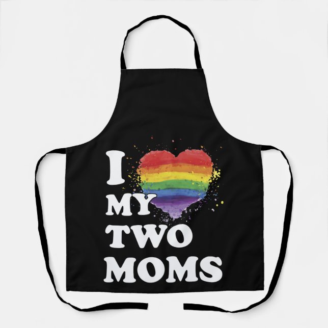 I Love My Two Moms Lesbian Apron (Front)