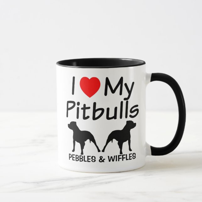 I Love My TWO Pitbull Dogs Mug (Right)