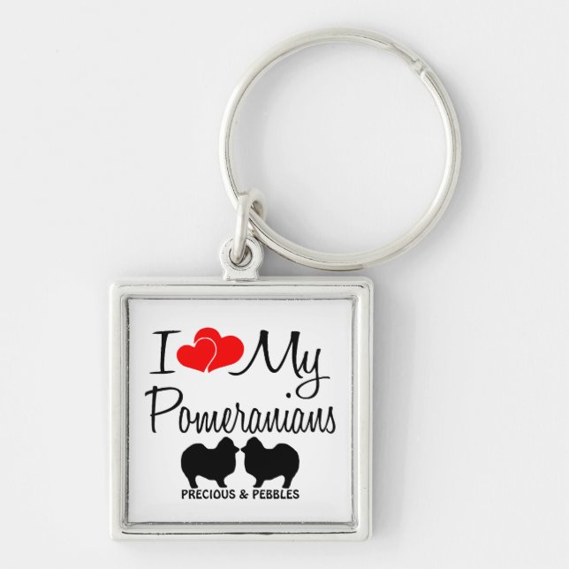 I Love My Two Pomeranians Custom Keychain (Front)