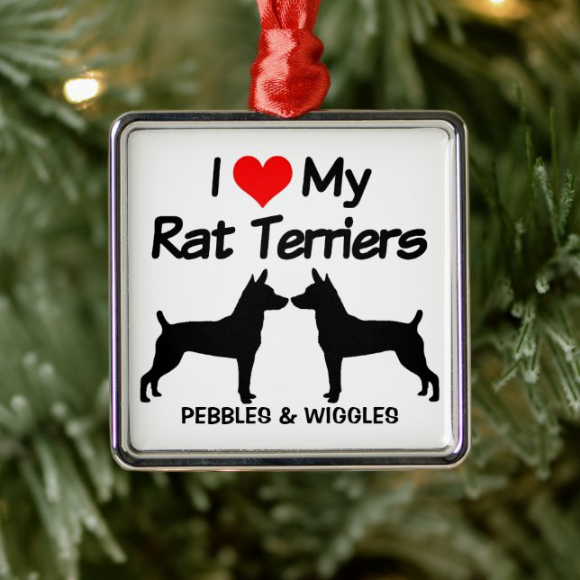 I Love My Two Rat Terrier Dogs Metal Tree Decoration (Tree)