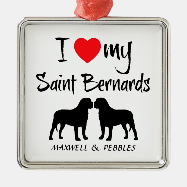 I Love My Two Saint Bernard Dogs Metal Tree Decoration (Front)