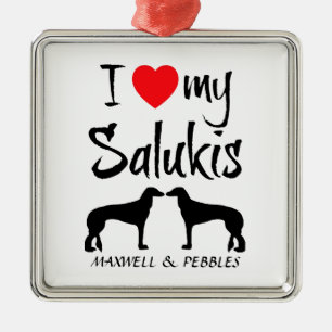 I Love My Two Saluki Dogs Metal Tree Decoration