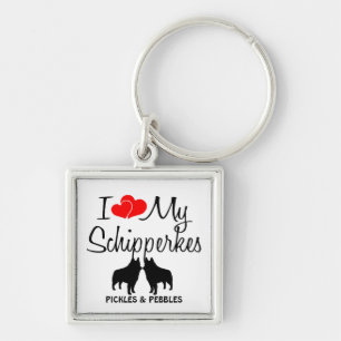 I Love My Two Schipperkes Custom Keychain