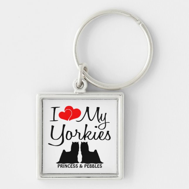 I Love My Two Yorkies Custom Keychain (Front)