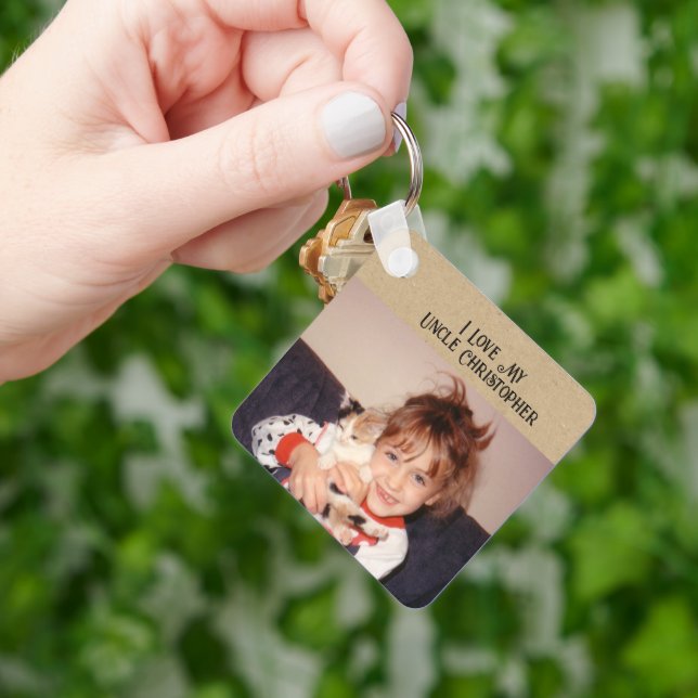 I love my Uncle add name photos brown peach Key Ring (Hand)