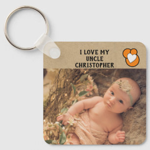I love my Uncle name photos orange double sided Key Ring