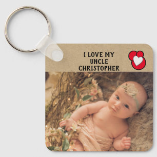 I love my Uncle name photos red double sided Key Ring