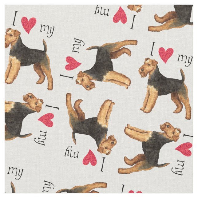 I Love my Welsh Terrier Fabric (Close Up)