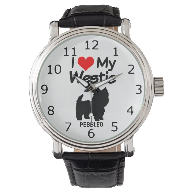 I Love My Westie Dog Silhouette Watch (Front)