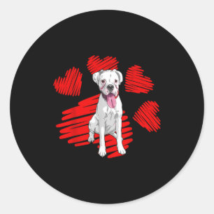 I Love My White Boxer Dog Paw Heart Valentines Day Classic Round Sticker