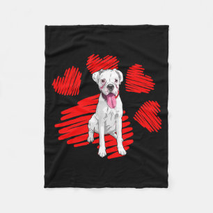 I Love My White Boxer Dog Paw Heart Valentines Day Fleece Blanket