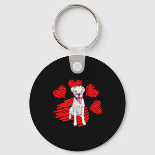 I Love My White Boxer Dog Paw Heart Valentines Day Key Ring