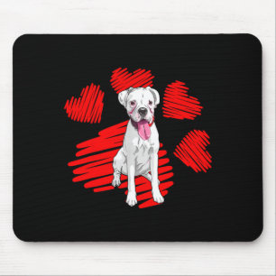 I Love My White Boxer Dog Paw Heart Valentines Day Mouse Mat