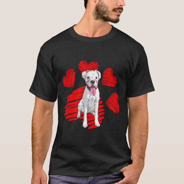I Love My White Boxer Dog Paw Heart Valentines Day T-Shirt (Front)
