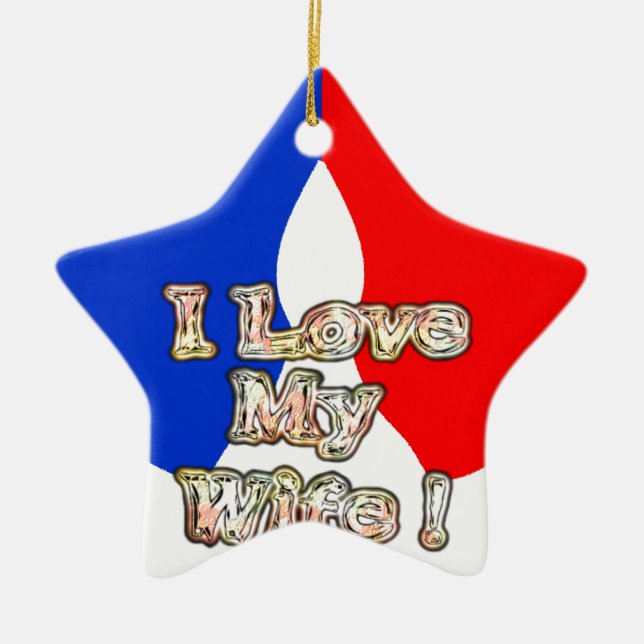 "I Love My Wife" Art Print Ceramic Tree Decoration (Front)