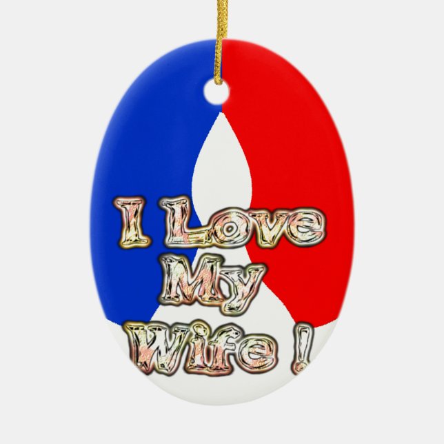 "I Love My Wife" Art Print Ceramic Tree Decoration (Front)