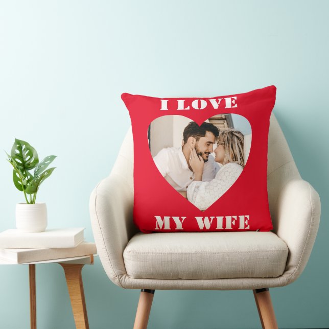 I Love My Wife Heart Custom Personalised Photo  Cushion (Chair)