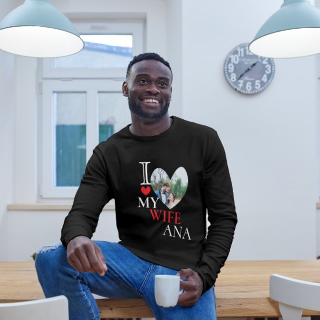 I Love My Wife Heart Custom Personalised Photo  T-Shirt (Creator Uploaded)