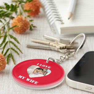 I Love My Wife Heart Custom Personalized Photo  Key Ring