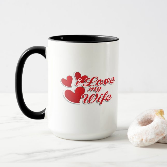 "I Love My Wife" Mug, Hearts Design Mug (With Donut)