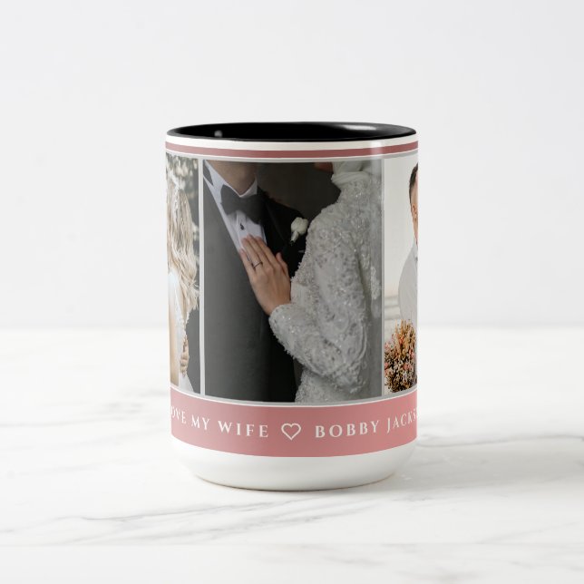 I Love My Wife Personalised 3 Photos Two-Tone Coffee Mug (Center)