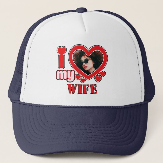 I Love My Wife Personalised Photo and Text Trucker Hat (Front)