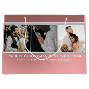I Love My Wife Personalised Phtos Merry Christmas Large Gift Bag