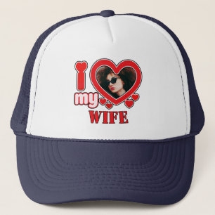 I Love My Wife Personalized Photo and Text Trucker Hat