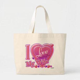I Love My Wife pink/purple - heart Large Tote Bag