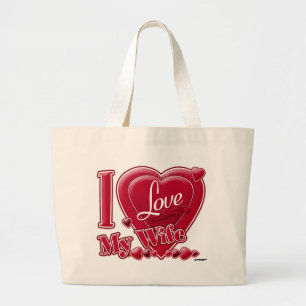 I Love My Wife red - heart Large Tote Bag