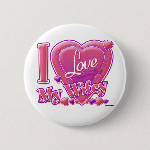 I Love My Wifey pink/purple - heart 6 Cm Round Badge