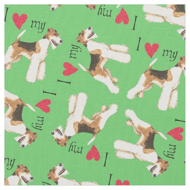 I Love my Wire Fox Terrier Fabric (Close Up)