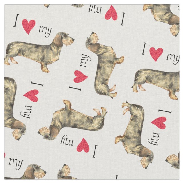 I Love my Wirehaired Dachshund Fabric (Close Up)