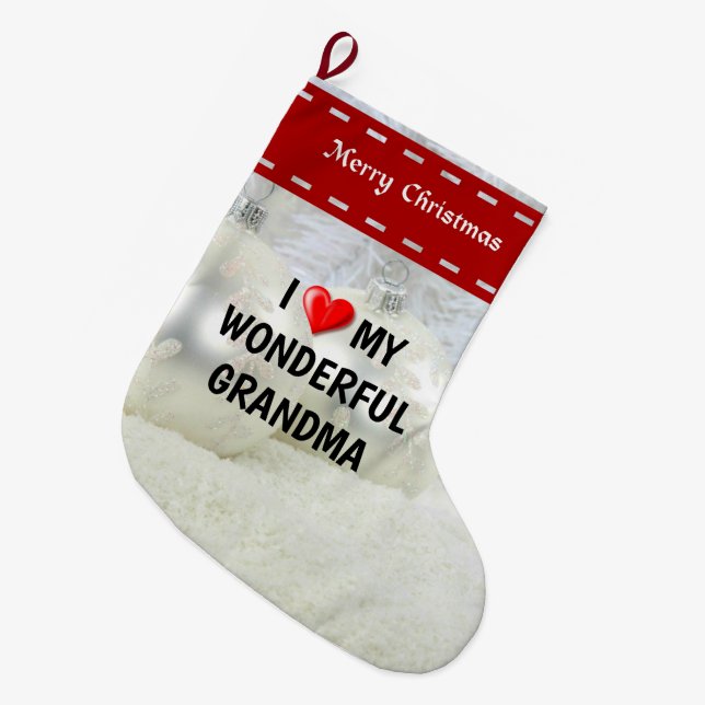 I Love My Wonderful Grandma Large Christmas Stocking (Front (Hanging))