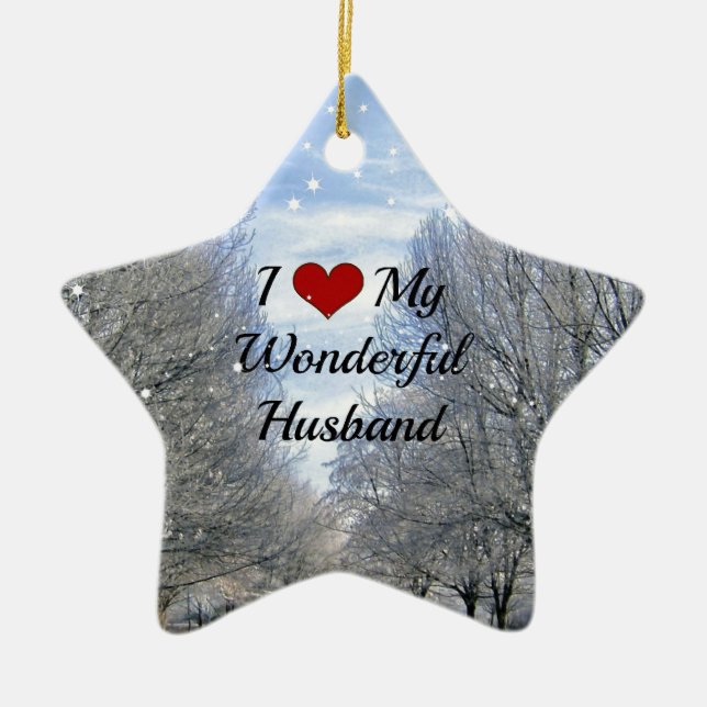 I Love My Wonderful Husband, Ceramic Tree Decoration (Front)