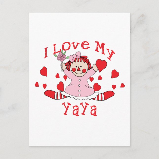 I love My YaYa Rag Doll & Hearts Postcard (Front)