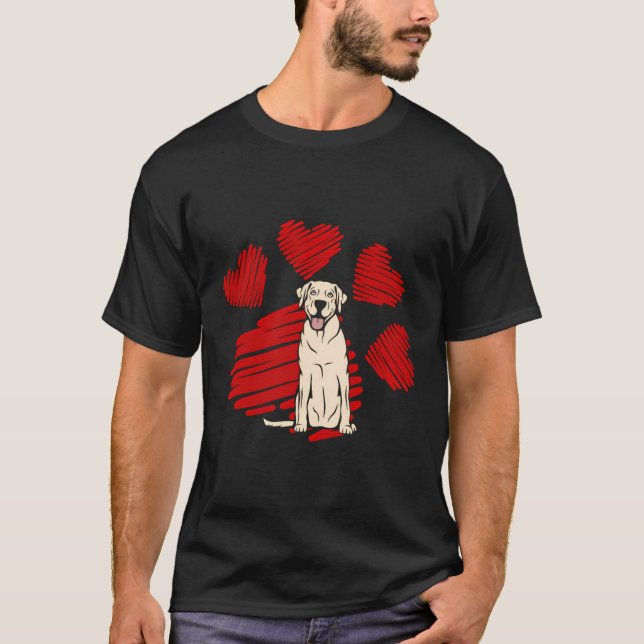 I Love My Yellow Labrador Dog Paw Heart Valentines T-Shirt (Front)