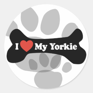 I Love My Yorkie - Dog Bone Classic Round Sticker