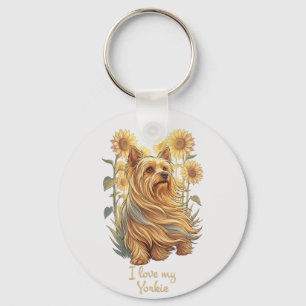I Love My Yorkie – Vintage Sunflower Dog Lover Key Ring