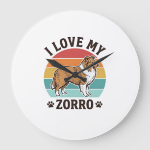 I Love My Zorro Vintage Dog Lover Design_1 Large Clock