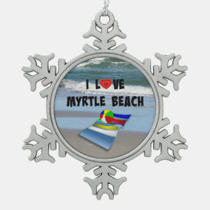 I Love Myrtle Beach Snowflake Pewter Christmas Ornament